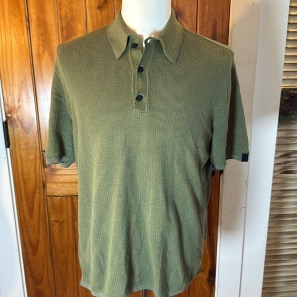 Rag & Bone Harvey Knit Polo Shirt in Sage Green